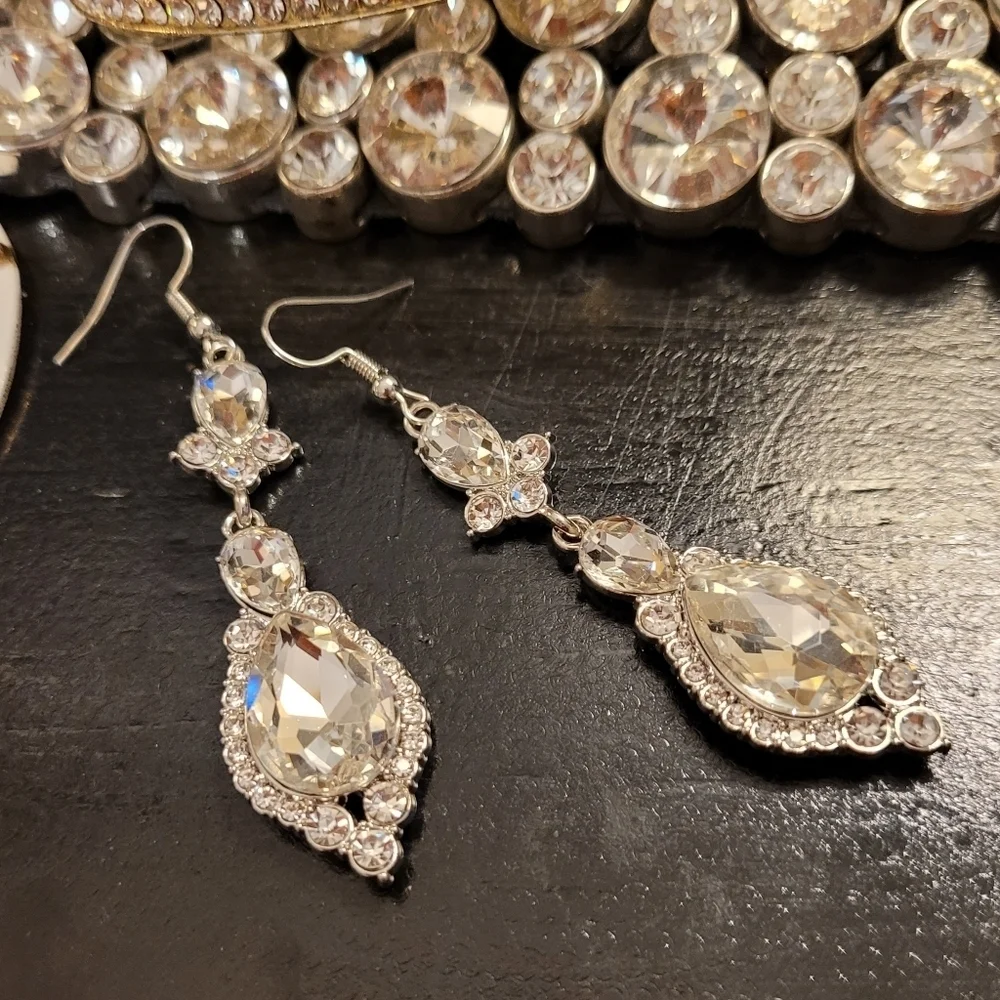Vintage Aurora Borealis Crystal Silver Chandelier Drop Earrings